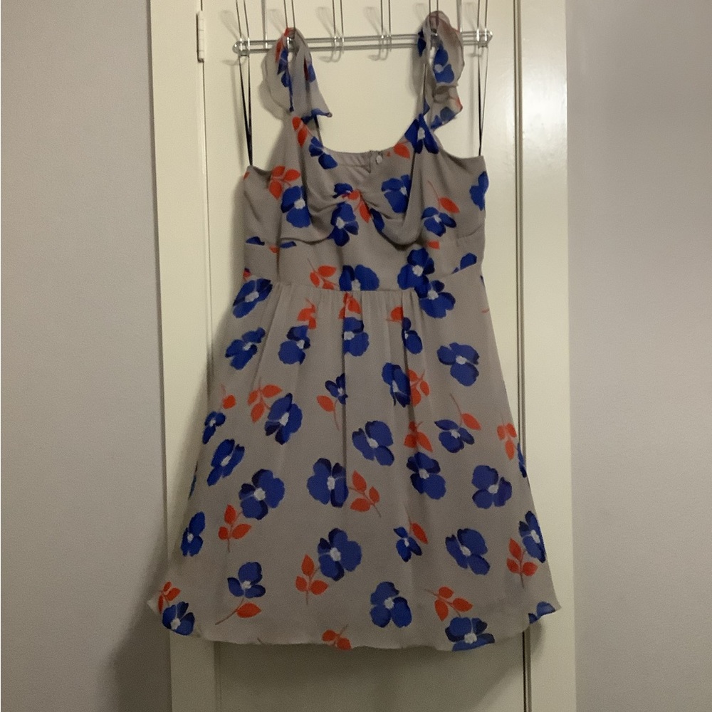 City Chic Grey Midi Dress with Blue and Orange Floral Print